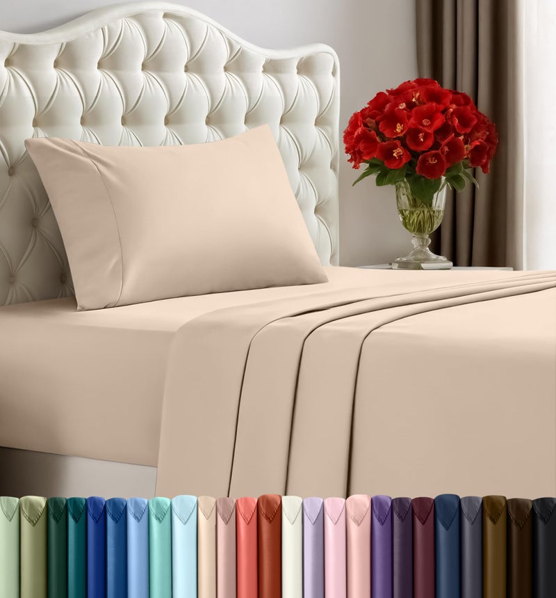 Utopia Bedding Twin XL Sheet Set â€“ 3 Piece Bed Sheets for Twin XL Size Bed, Soft and Breathable Microfiber, Includes 1 Fitted Sheet, 1 Flat Sheet and 1 Pillowcase (Beige) - Image 1